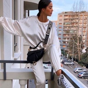 Zara satin like sweatpants pants jogger cream gold